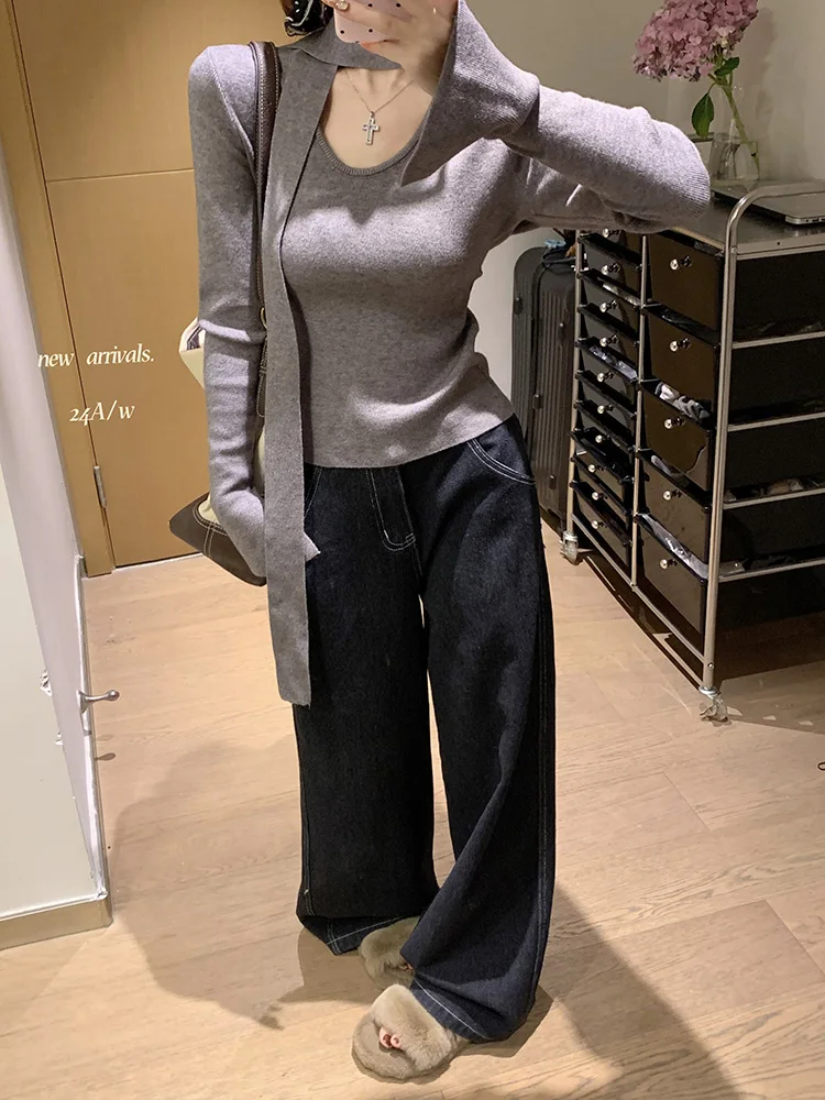 

Sweaters Jumpers Pullovers Women Grunge And Fair Isle Hem Western Turtleneck Woolens Art Knitted Cashmere Modern Fall Boxy BF OL