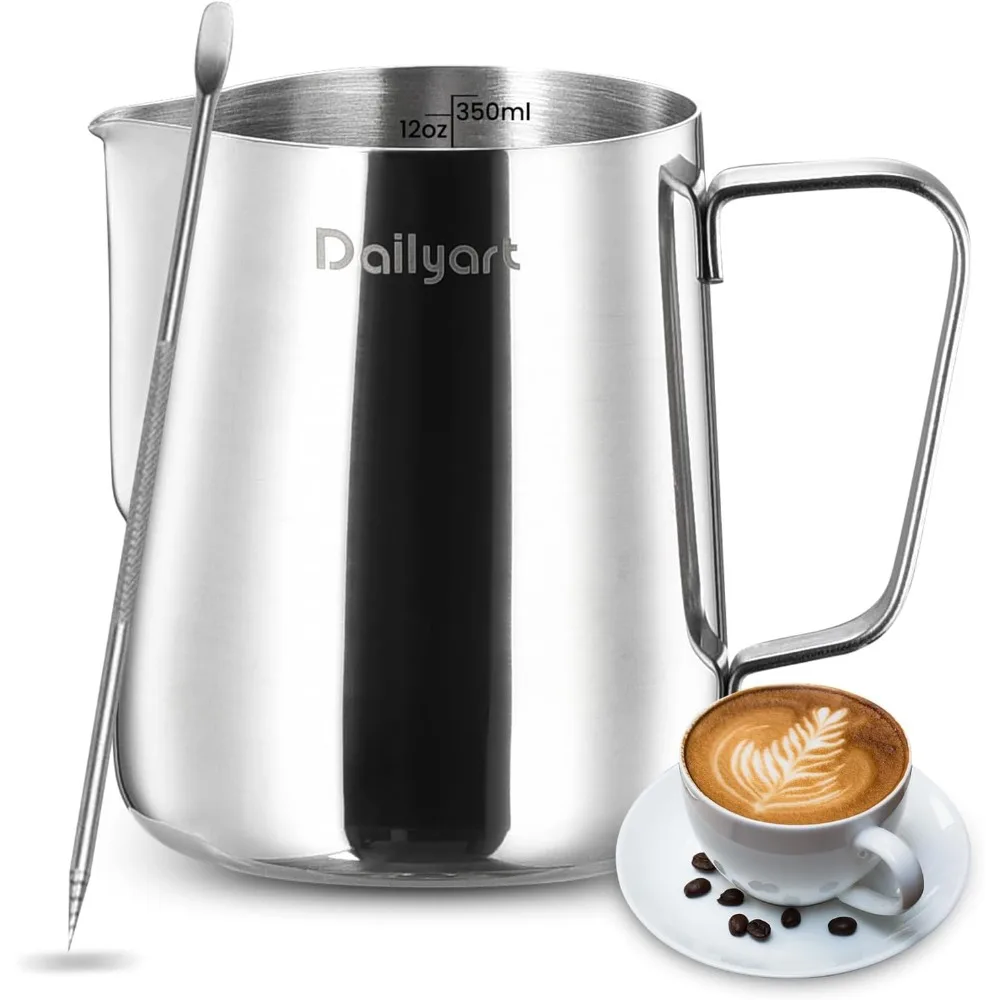 

12oz Stainless Steel Milk Frother Pitcher with Scale for Latte Art, Espresso Accessories