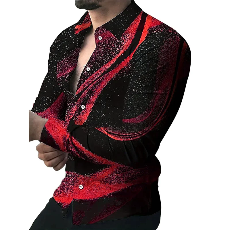 

2024 Men's Multicolor Gilt Personalized Fashion Casual Party Suit Lapel Long Sleeve Printed Versatile Large Size Shirt