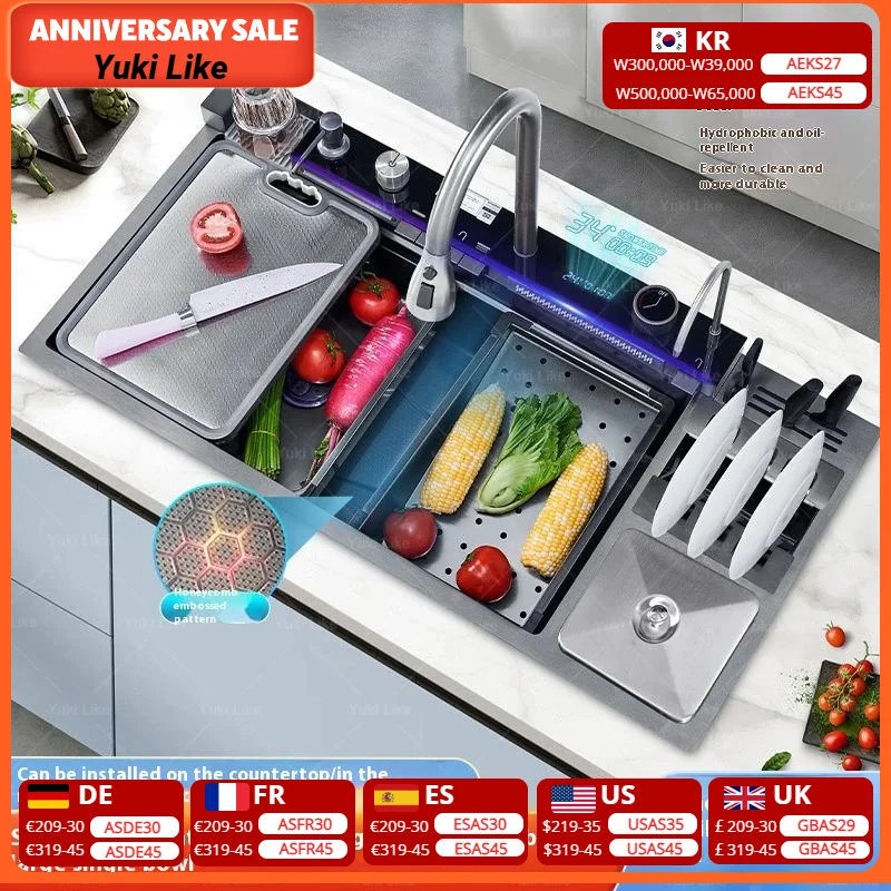 

100 CM Large Size Single Slot Stainless Steel Kitchen Sink Multifunctional With Trash Can and Draining Rack Wash Vegetable Basin