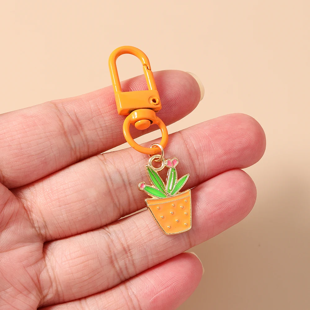 Aihua Niedlicher Emaille-Blumentopf Schlüsselanhänger für Frauen und Mädchen Blumen-Schlüsselringe Handtaschenanhänger Geburtstags-Schmuckgeschenke – Detail 3