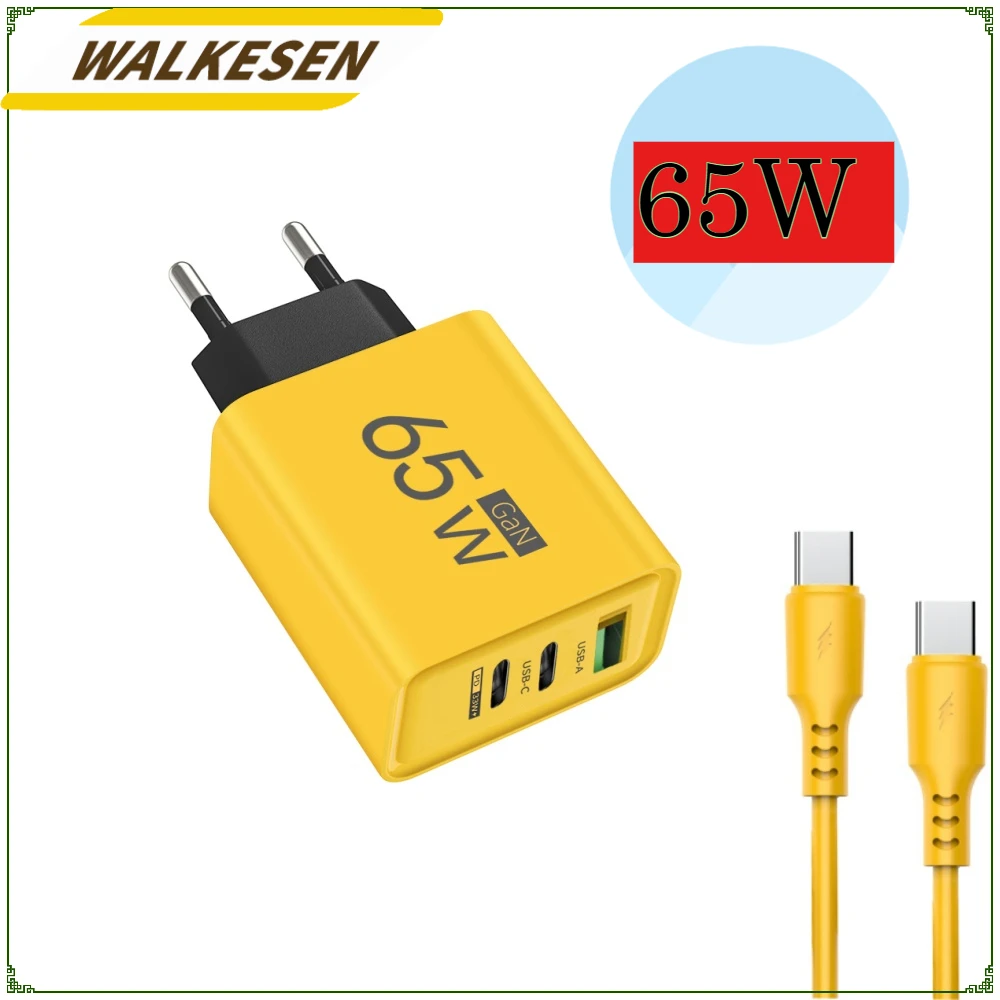 Carregadores USB GaN 65W com cabos de dados tipo C Carregador de carregamento rápido Adaptador de telefone de carga rápida para iPhone Xiaomi Samsung Huawei