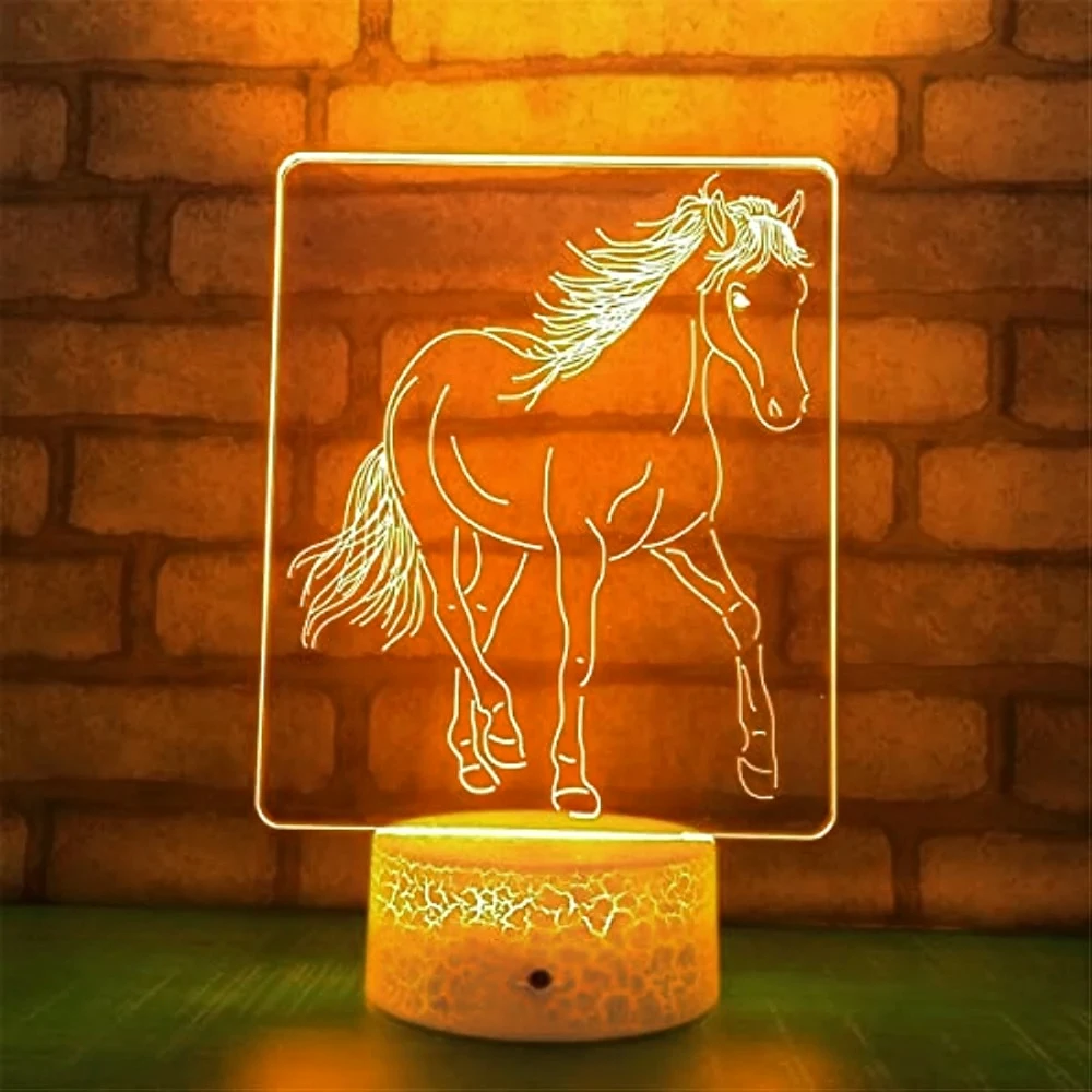 3D Illusion Horse Lamp LED Night Light for Kids Room Decor Table Desk Lamp 7 Color Changing Nightlights Birthday Christmas Gifts