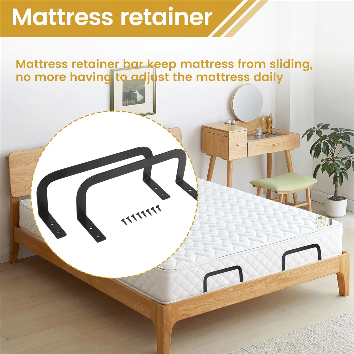 RUAI 2Pcs Mattress Slide Stopper, Metal Mattress Retainer Bar for Adjustable Beds, Keep Mattress From Sliding