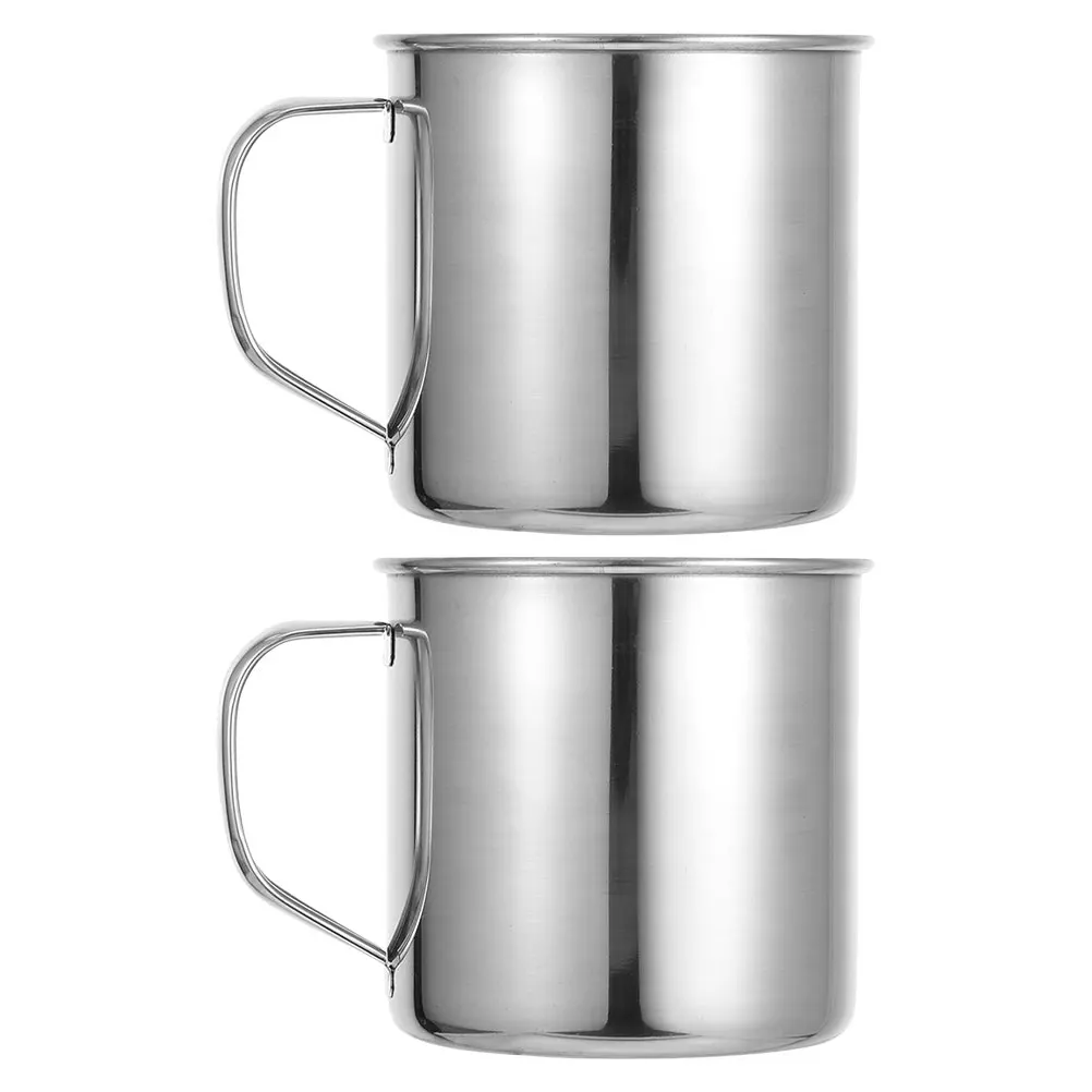 

2pcs Stainless Steel Coffee Mug 250Ml Metal Travel Mug For Hiking Camping Outdoor Adventures Ergonomic Handle Thermal