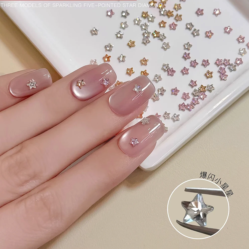 30 Stück 3 mm Mini fünfzackiger Stern Zirkon Nail Art Charms 3D funkelnde gemischte flache Rückseite Pentagramm Nagel Strass DIY Winter Dekor – Detail 1