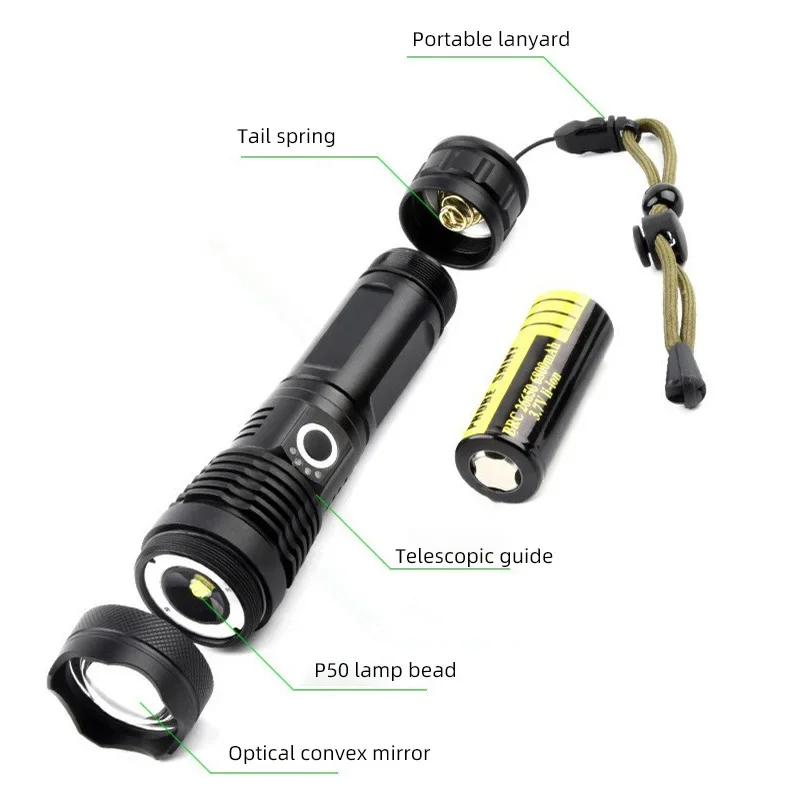 High Power XHP100 Led Flashlight Rechargeable 4 Core Torch Zoom Usb Hand Lantern For Camping, Outdoor & Emergency Use