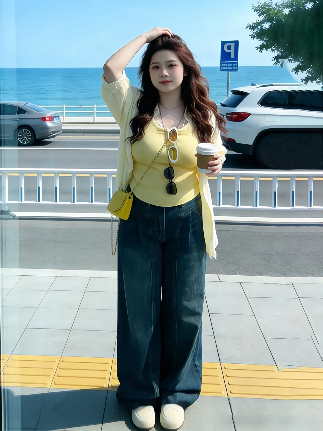 

plus Size American Retro Wide Leg Denim Jeans Women's Straight Cut Pants Slimming for Pear aped Body High Waist Casual Wear