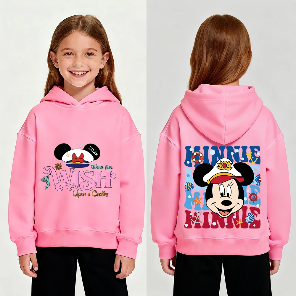 

Disney Minnie 2026 Wish Upon A Cruise Print Boys Girls Hooded Sweatshirt Warm Soft Kids Pullover for Autumn Winter
