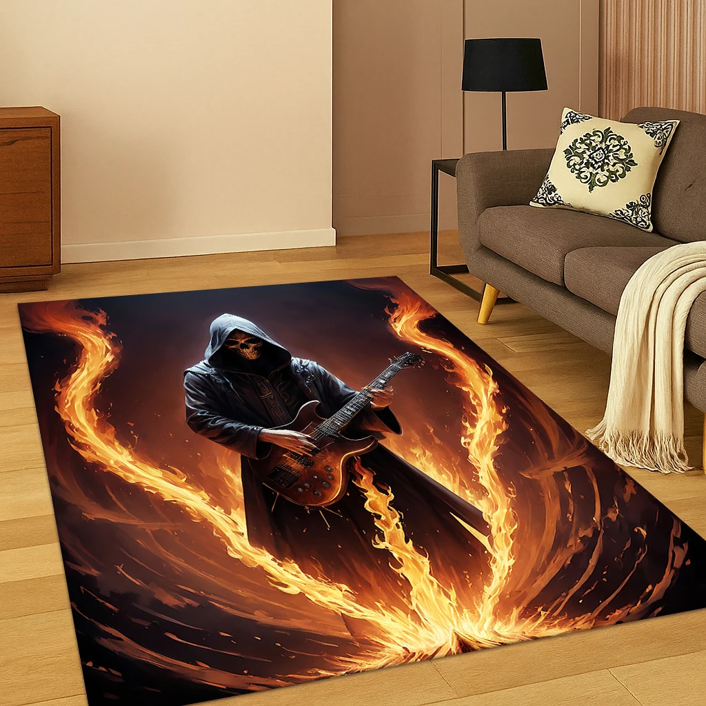 E-Gitarre Bass Schädel Teppich Teppich für Schlafzimmer Wohnzimmer Sofa Fußmatte Küche Home Decor, Kinder Spielbereich Teppich rutschfeste Matte