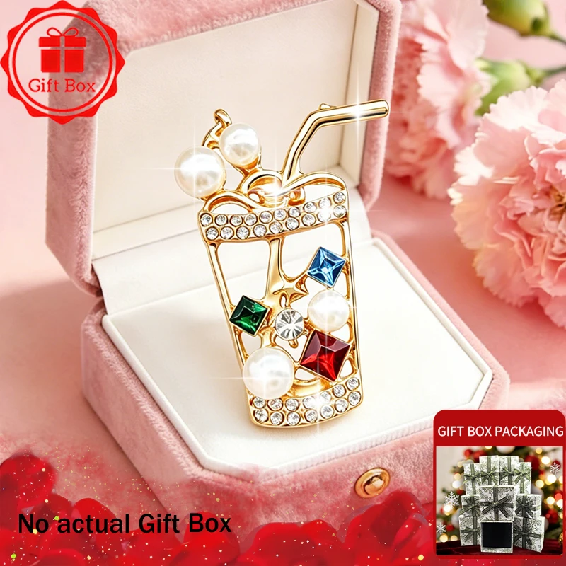 Juice Cup Brooch with Gift Box, 2026 New Style, Elegant and Fashionable. Wearing at Daily and Holidays. Good Gift Choice.