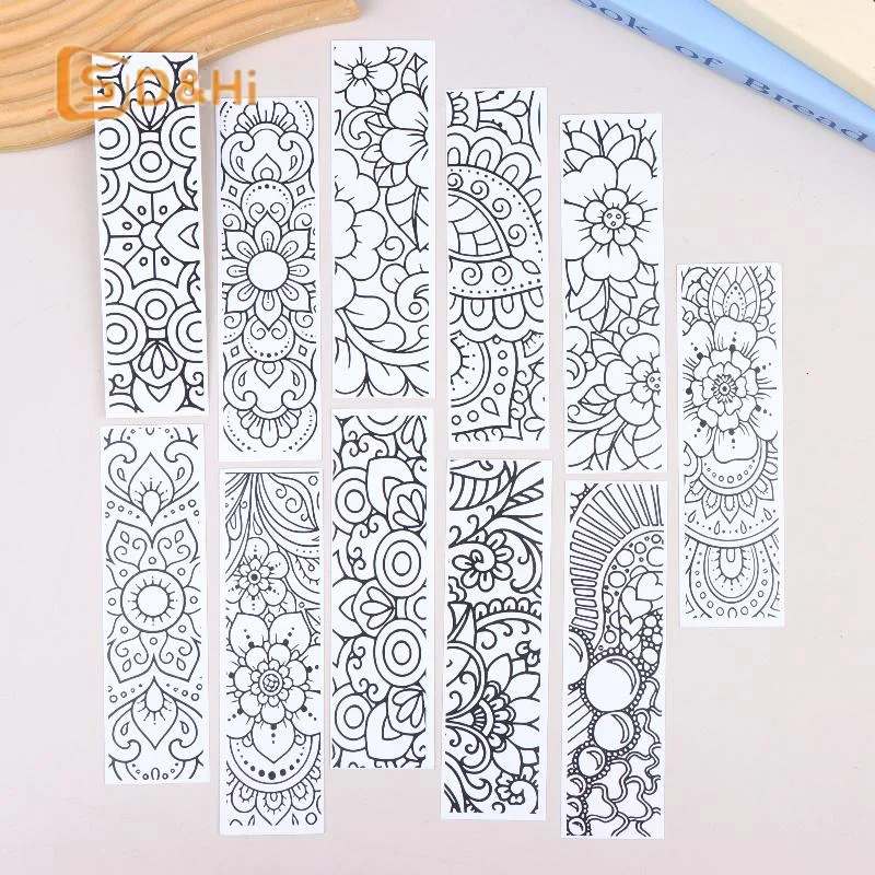 32Pcs Flower Pattern Coloring Bookmarks DIY Blank Black Line Drawing Bookmark For Kids Adults Stress Relief Reading Accessories