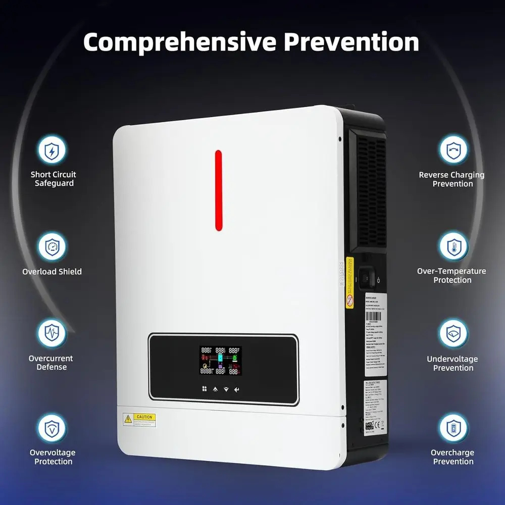 3600W Solar Inverter 24VDC to 110V/120VAC, All-in-One Pure Sine Wave Hybrid Solar Inverter with 120A MPPT Charge Controller, Ide