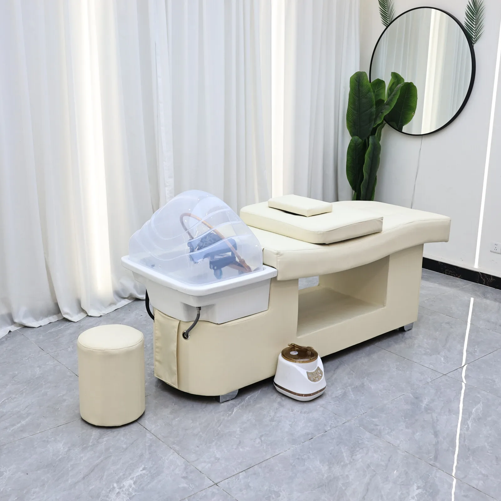 Multi functional hair wash bed with fumigation and steaming water circulation, lying flat to wash hair without bending over, sam