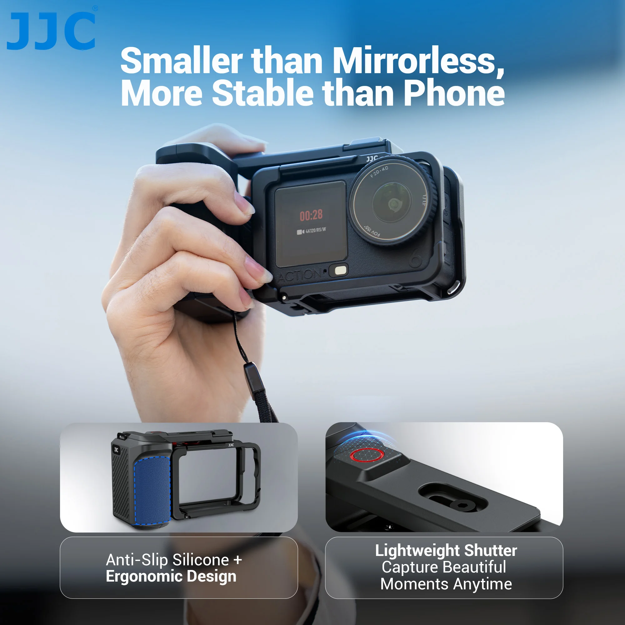 DJI 오즈모 액션 6 스트리트 사진 촬영용 JJC 메탈 스트리트 그립 키트, 셔터 버튼이 있는 마그네틱 그립, 카메라 그립 핸들 홀더