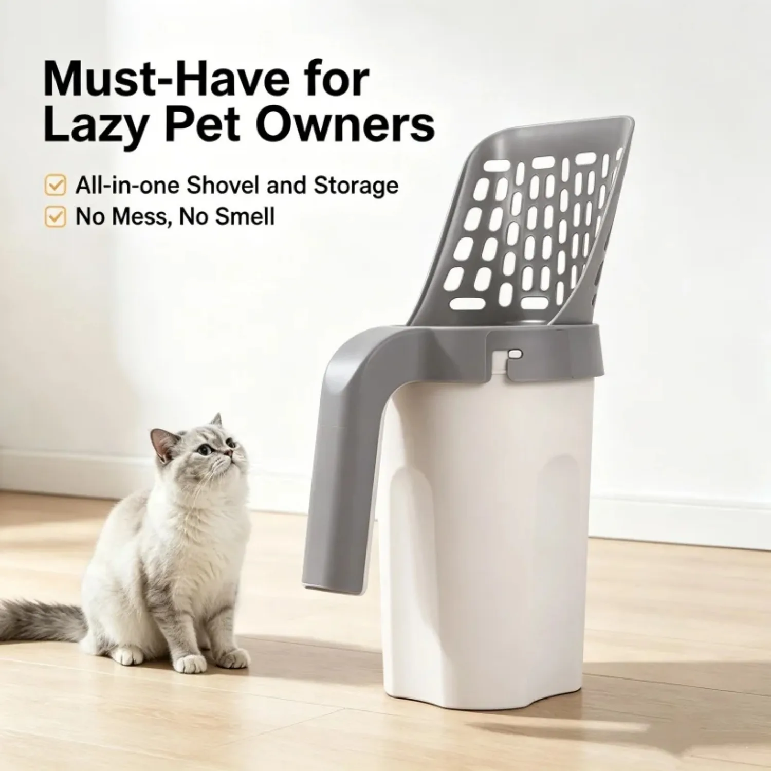 One Piece Cat Litter Scoop All in One Detachable Cat Poop Scooper with Built in Garbage Bag Box No Mess DurableCat Care Supplies
