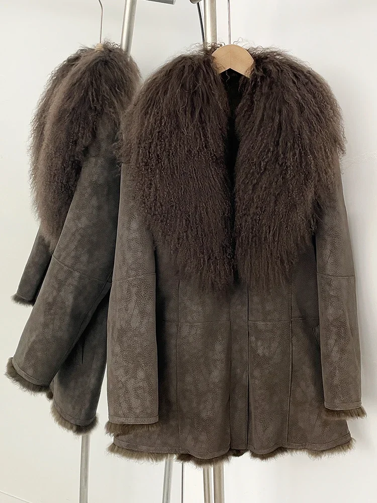 Nouveau hiver femmes moyen réel lapin fourrure mélange manteau femme épaissi chaud naturel mongolie mouton fourrure veste haut vêtements