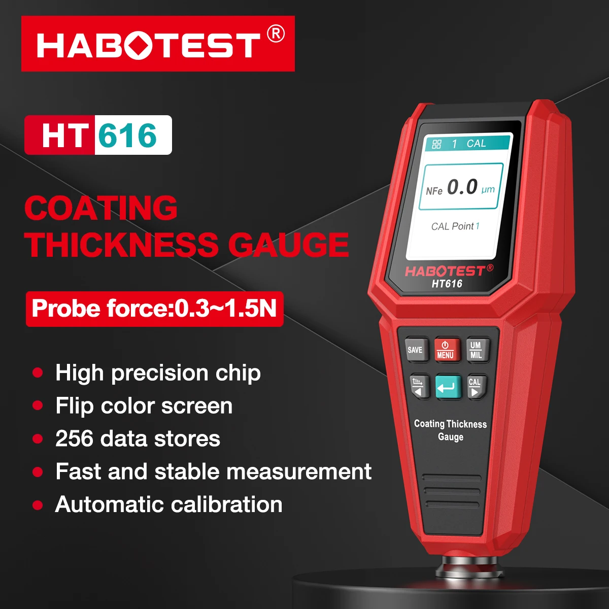 HT616 Car Coating Thickness Gauge 0-1500μm Fe & NFe Paint Coating Detector Car Paint Film Thickness Tester Automotive Tools