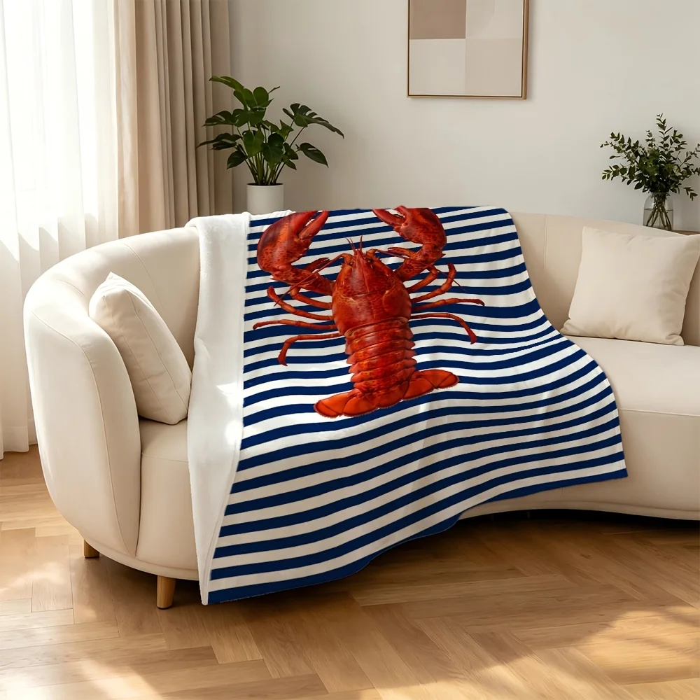 Striped Lobster Throw Blanket 150x200cm Decorative Nautical Ocean Beach Living Room Home Decor Gift