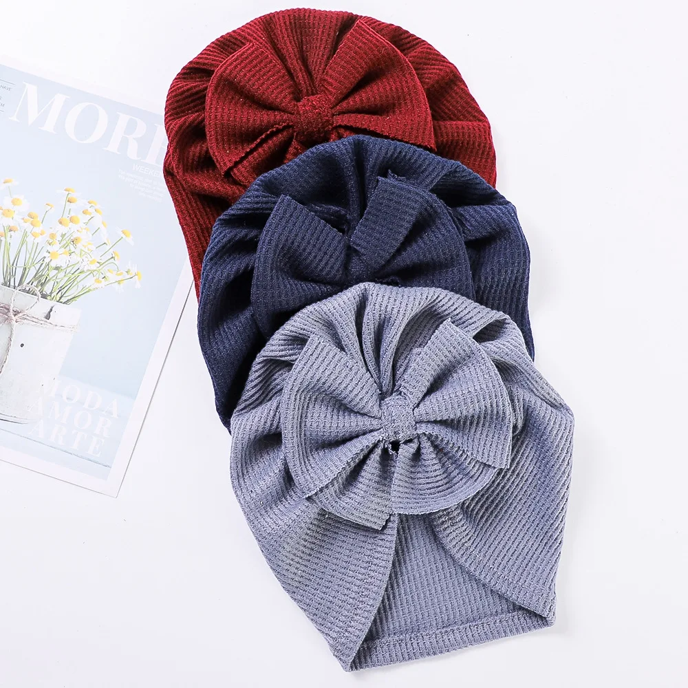 1pcs Big Bow Soft Hat Baby Girls Turban Hat Newborn Cap Knitted Toddler Headwraps Kids Headwear Baby Item Hair Accessories