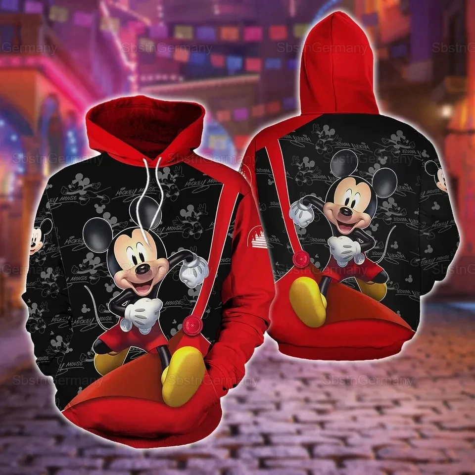 Men's 2024 Spring and Autumn New 3D Printed Mickey Mouse Men's Hoodie Women's Street Casual Sports Role Play Pullover