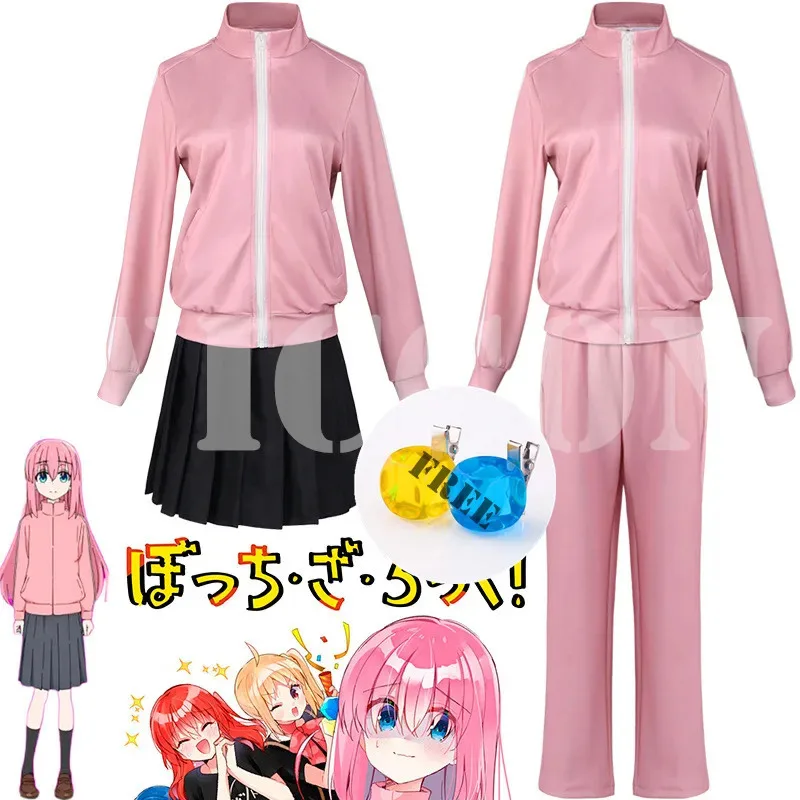 جديد 2025 Bocchi The Rock Gotou Hitori أزياء تنكرية JK موحدة سترة وردية تنورة شعر مستعار بدلة نسائية للحفلات ❤ ❤ د