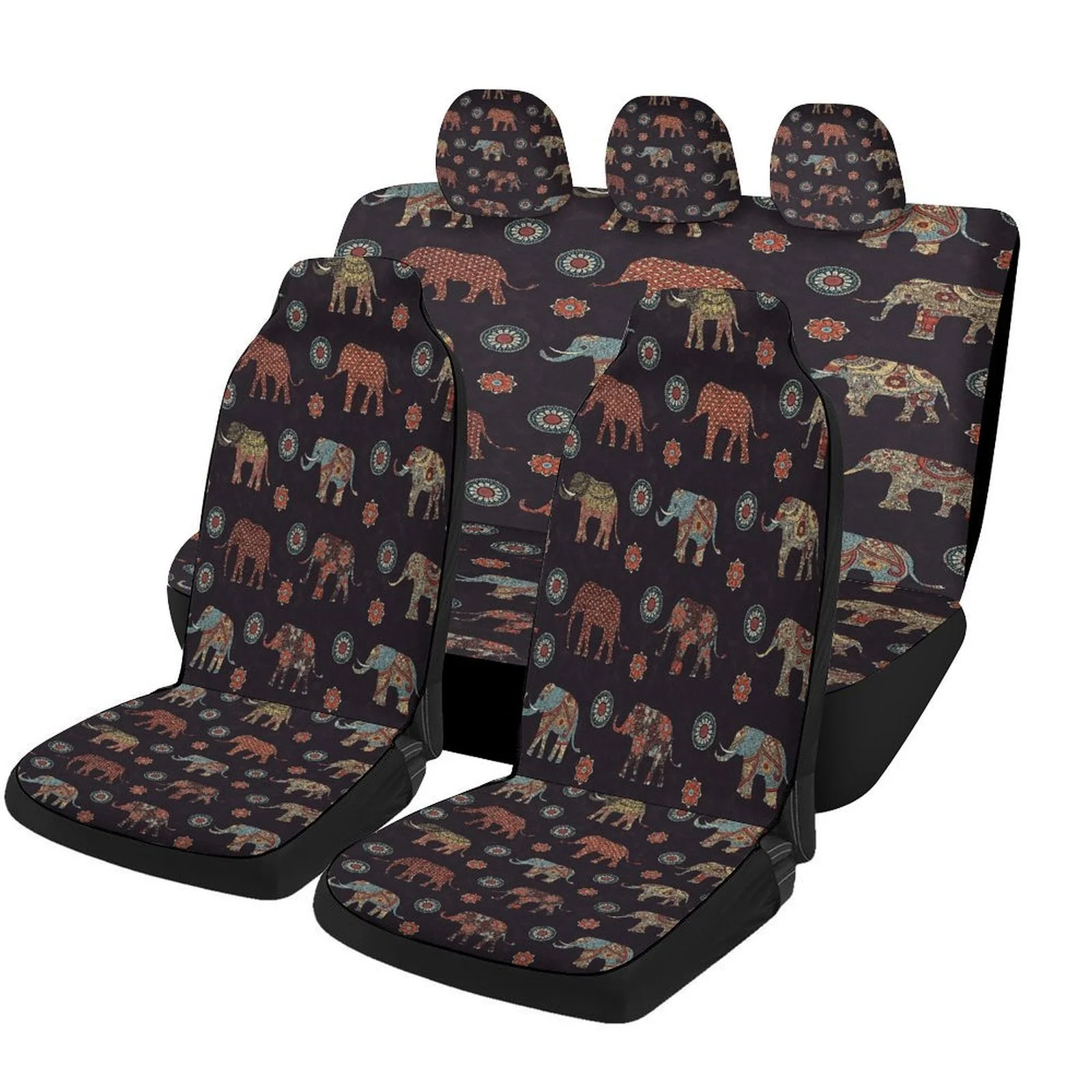Car Seat Cover Set Featuring An Elephant Design, Suitable For A Variety Of Vehicles. These Stylish And High-Quality Covers Provi
