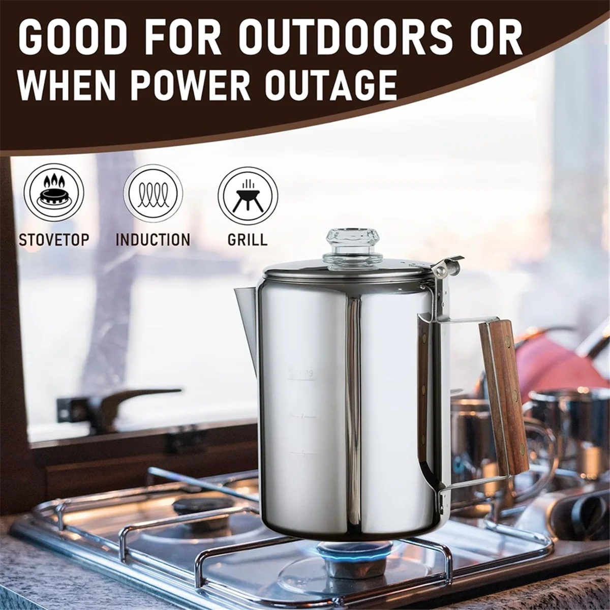 Coffee Percolators Stovetop for Camping, Percolator Coffee Pot Stainless Steel Coffee Maker Camping Outdoors Home 9 Cup