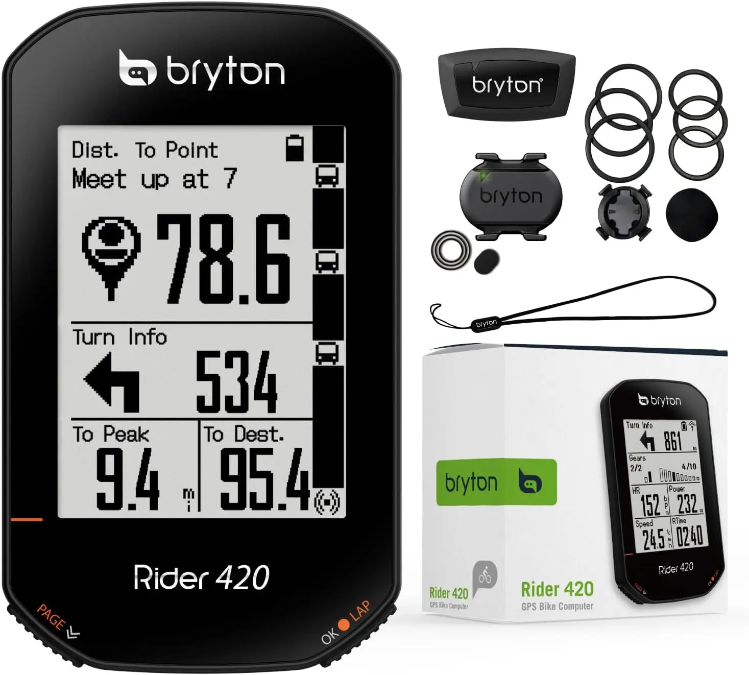 Rider 420 Sensor Bundle 2.3 Inch LCD Wireless GPS Bike/Cycling Computer. Compatible with Bike Radar, 35hrs Long Battery L