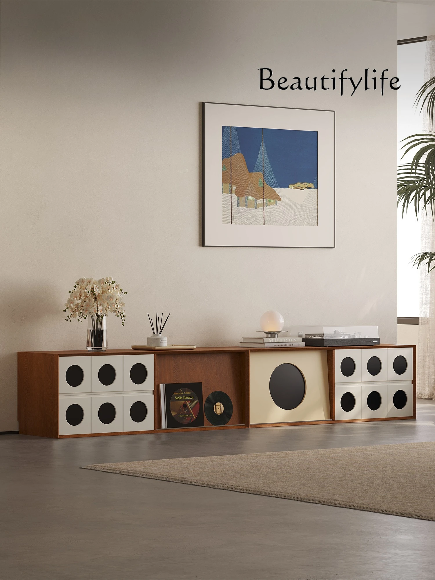 French retro floor module combination TV cabinet storage locker integrated living room home