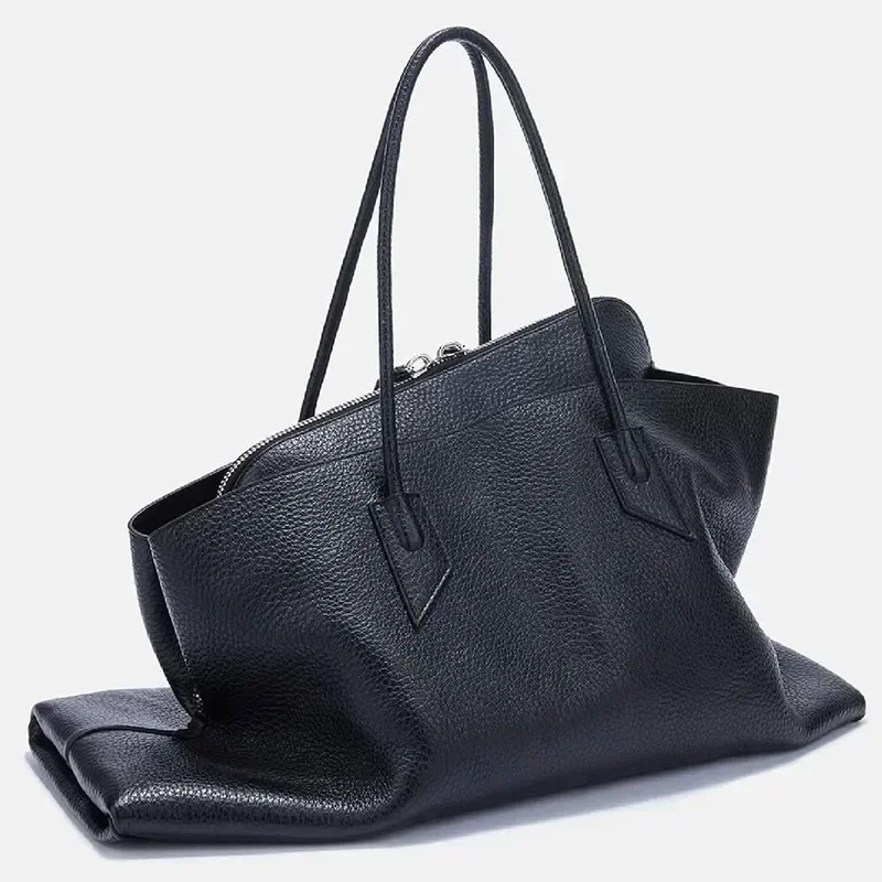 Women's Pleated Leather Shoulder Bag Retro Crocodile Pattern Large Capacity Tote Bag Fashion Design Female Daily Commuter Bag