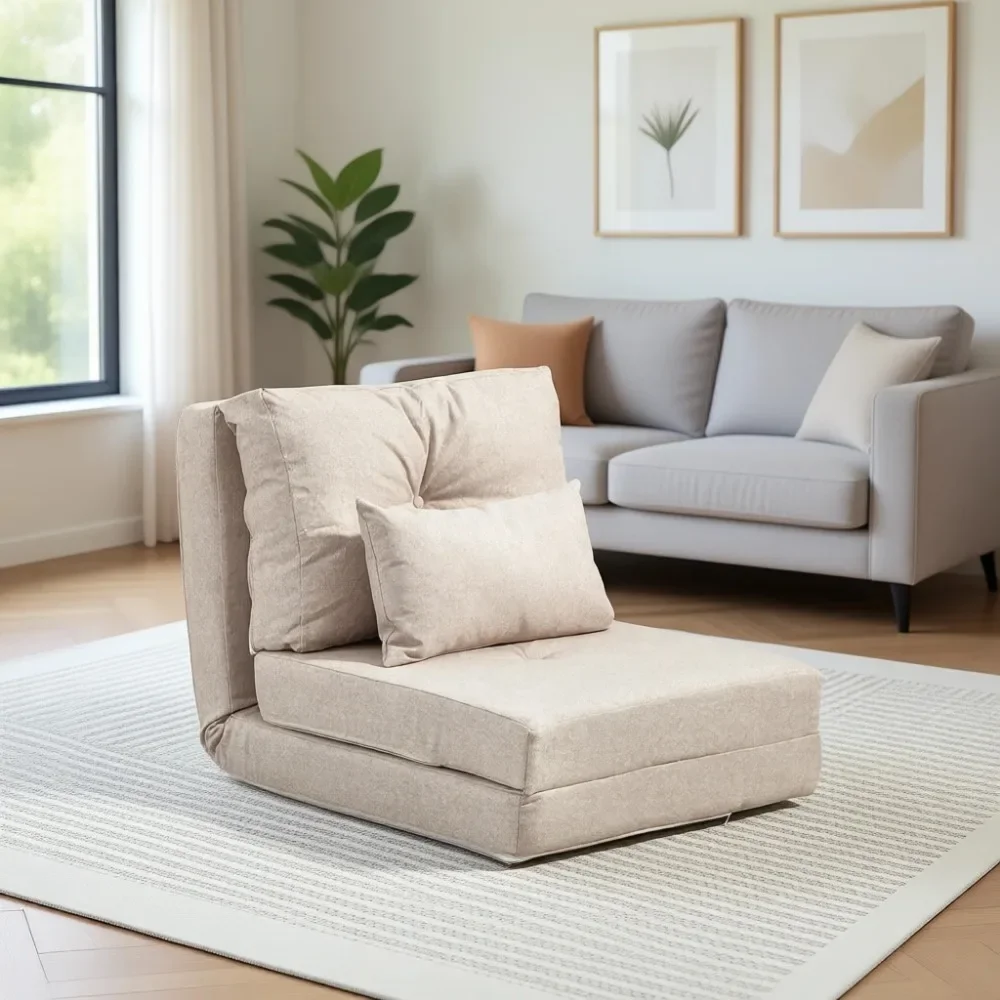 Folding Sofa Bed Convertible Sleeper Chair with Adjustable Backrest and Metal Frame for Living Room and Bedroom