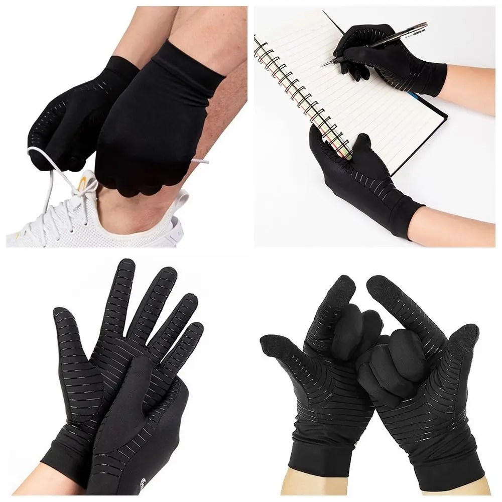

Black Outdoor Sports Gloves Fall Winter Full Finger Copper Fiber Gloves Driving Cycling Keep Warm Touch Screen Mittens Women Men