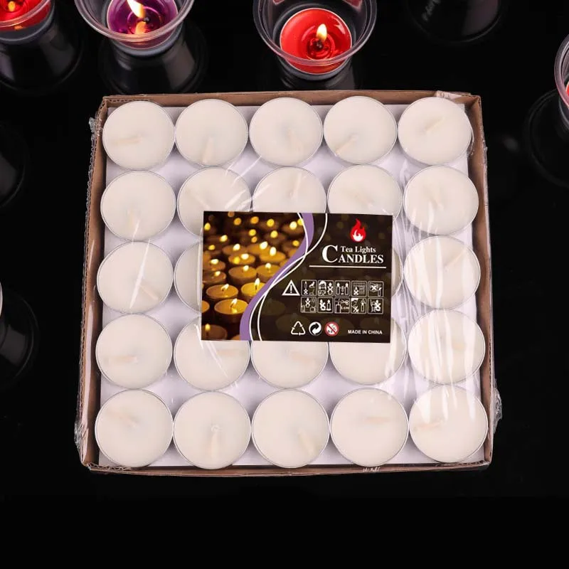 50Pcs Round Tealight Candles in Aluminum Cup Restaurant Food Warmer Mini Lights Tabletop Ambient Decor Ornaments