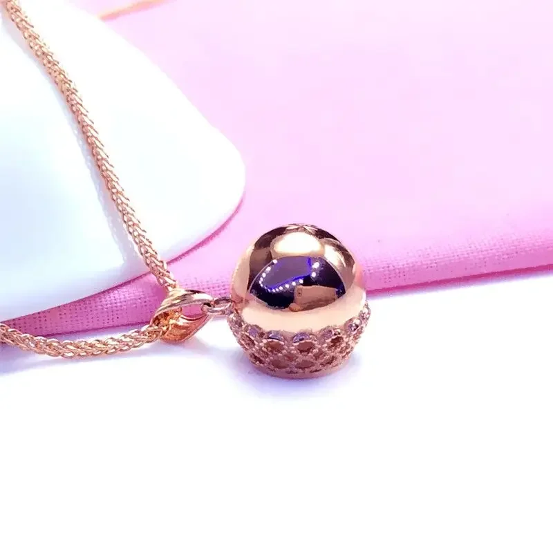 Classic 585 Purple Gold Pendant for women Simple and Shiny Plated 14K Rose Gold Ball bead Necklace clavicle chain Jewelry