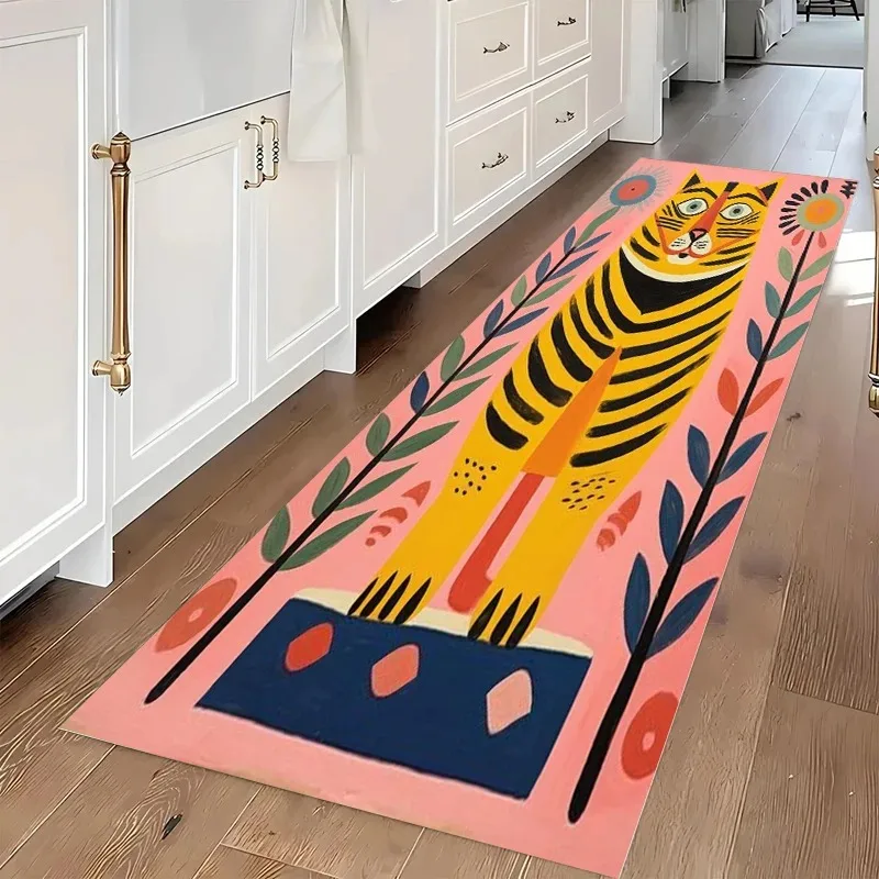 VIKAMA Abstract Tiger Kitchen Long Carpet, Dirt-Resistant And Easy-To-Clean Corridor Floor Mat, Bedroom Decorative Carpet