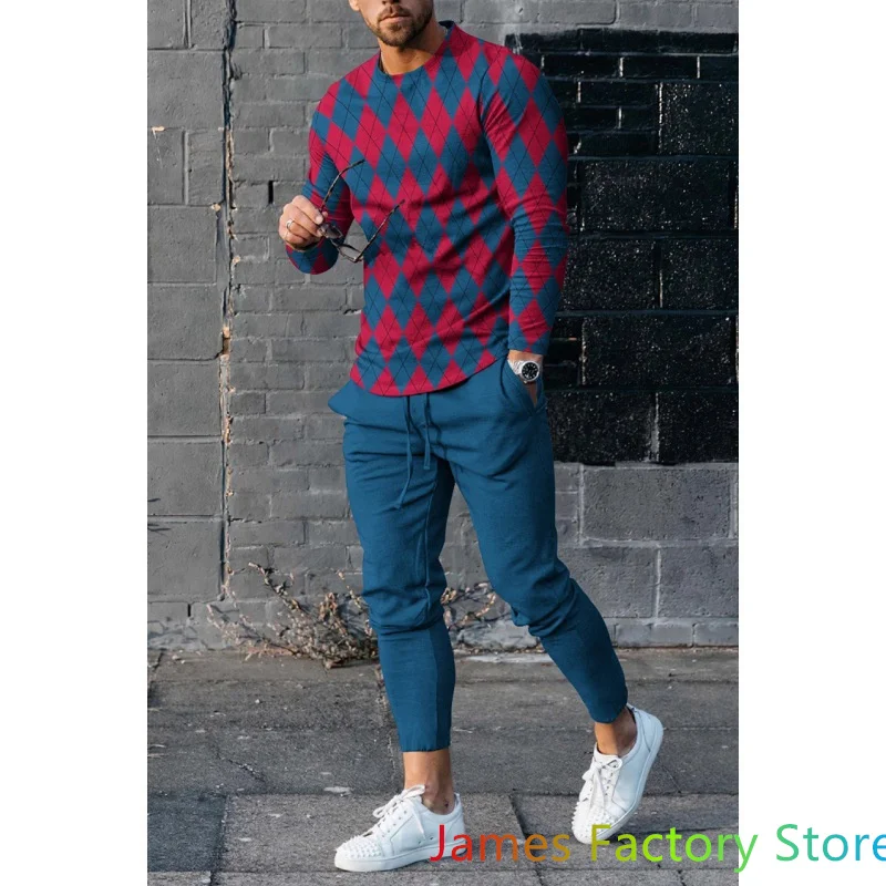 Luxury Man Clothes Man Outfit Tracksuits Long Sleeve Streetwear Jogger ONeck TShirt Sets Oversized Male Tshirt Suit 2 Piece Suit