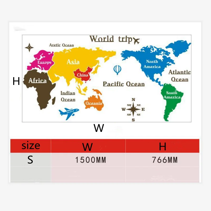 Colorful World Map Wall Sticker for Home, Living Room, Acrylic Office Culture Decor, Decorative Mirror Wallpaper, Mural Decal