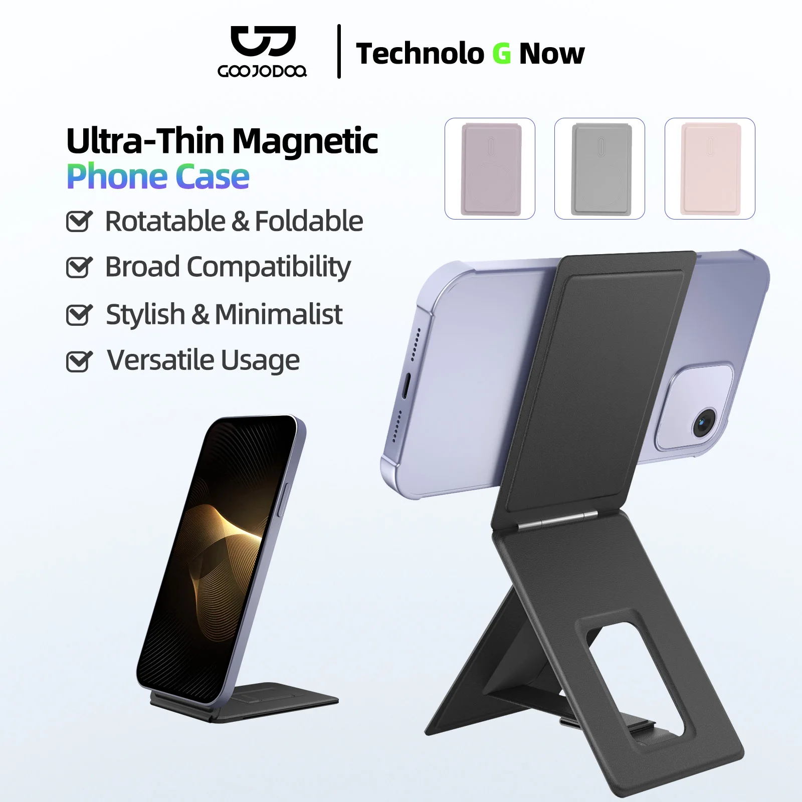 GOOJODOQ Soporte magnético para teléfono Trípode ajustable para iPhone 16/15/14/13/12 Teléfono Android