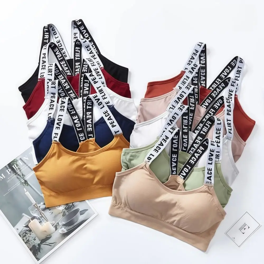 Without Underwire Sport Underwear Women Wide Letter Straps Comfortable Yoga Seamless Crop Top Beautiful Back Simple