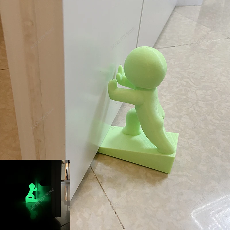 Luminous 3D Print Door Stopper Cute Cartoon Human Puppy Door Stop Wedge Glow In Dark Anti Slip Windproof Door Holder Decorative