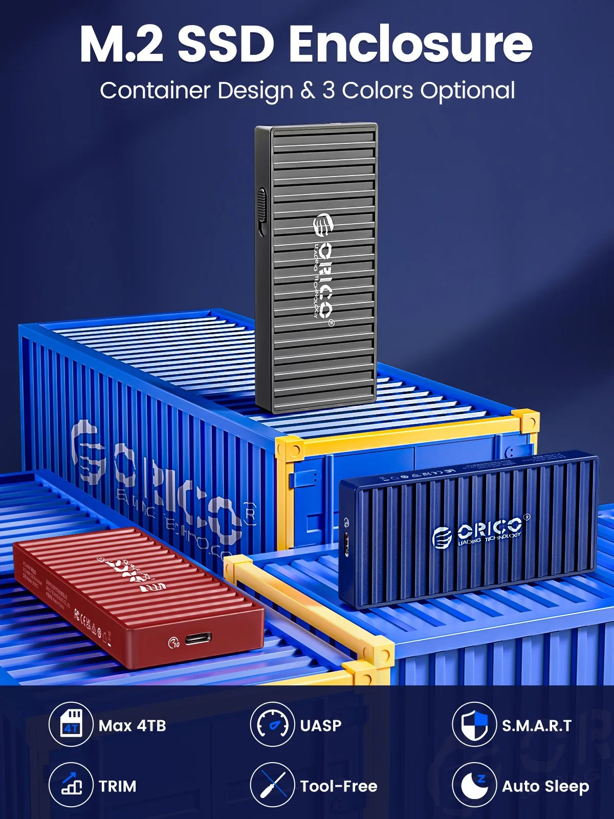 ORICO M.2 NVMe SSD Enclosure Container Design 10Gbps M2 SATA SSD Case USB3.1 Gen2 Type-C Output for Laptop Computer Accessories