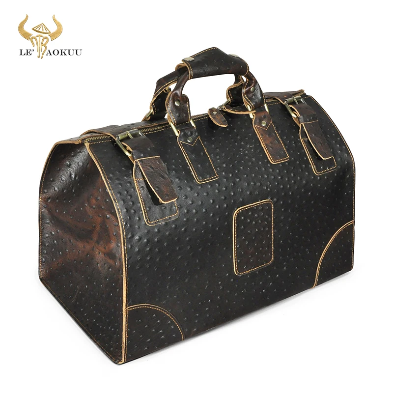 Natural Original Leather Male Larger Capacity Design Handbag Duffle Luggage Bag Vintage Travel Suitcase Tote Bag 8151