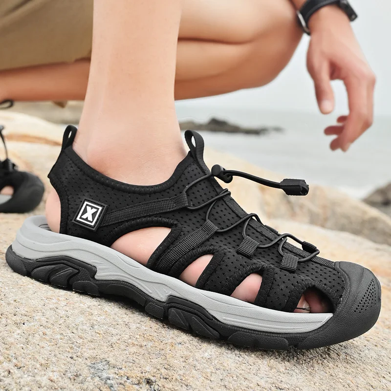 

Летние мужские сандалии Baotou из спилка, повседневные уличные нескользящие мужские сандалии для скалолазания, дышащая пляжная обувь для отдыха