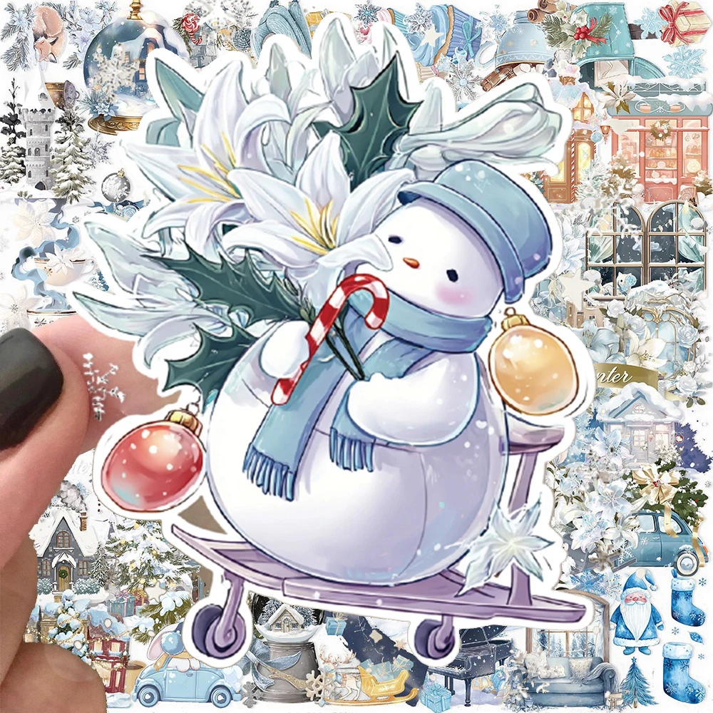 

10/30/50pcs Watercolor Winter Snow View Cartoon Stickers Cute Christmas Graffiti Sticker DIY Phone Laptop Transparent Decals Toy