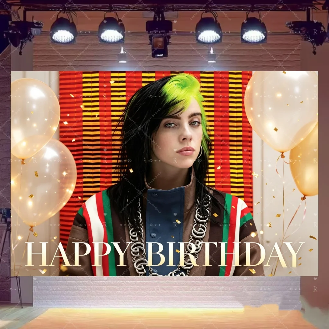 Billie Eilish Themen-Fanartikel für Geburtstagsfeier, Sängerin-Kuchenaufsatz, Ballons, Banner, Fotografie-Requisiten – Detail 6