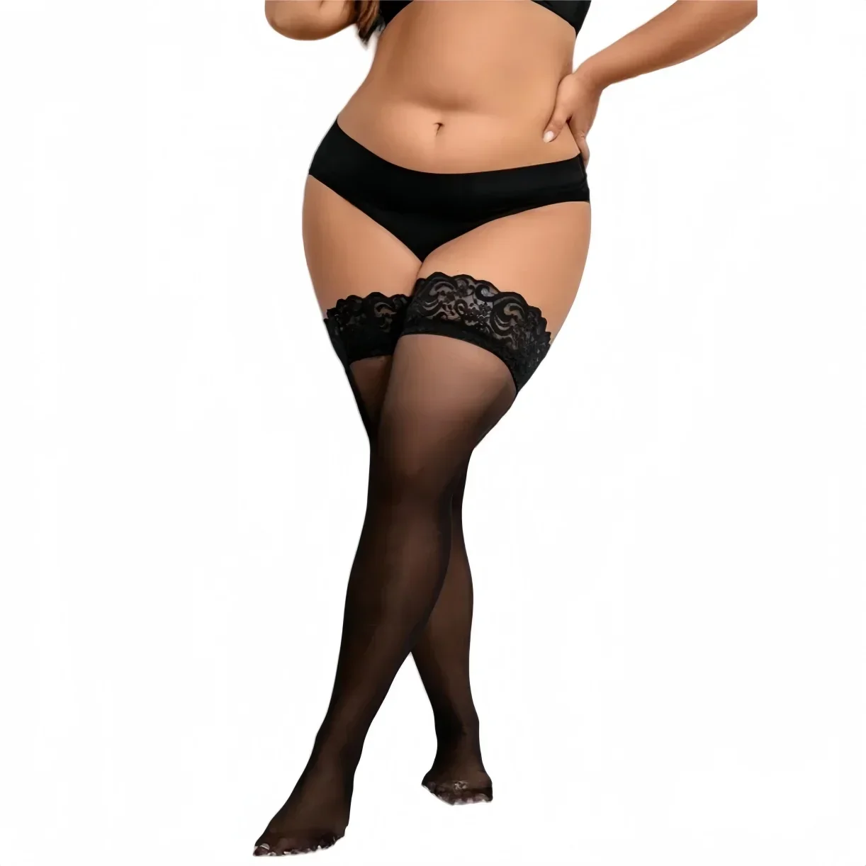 Übergroße Damen-Strümpfe in Schwarz mit Spitze, Sexy Ultra-dünne Overknee-Strümpfe für Damen, Rutschfeste XXXXL-Strümpfe