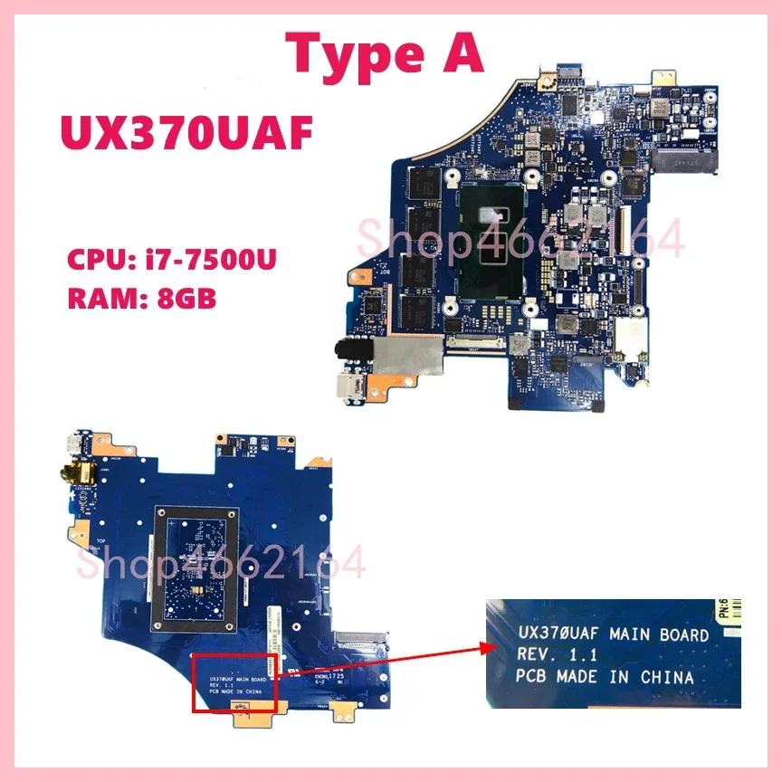 UX370UA i7-7500U CPU 8GB/16GB RAM Mainboard For ASUS Q325UA Q325UAR UX370U UX370UA UX370UAR UX370UAF Laptop Motherboard