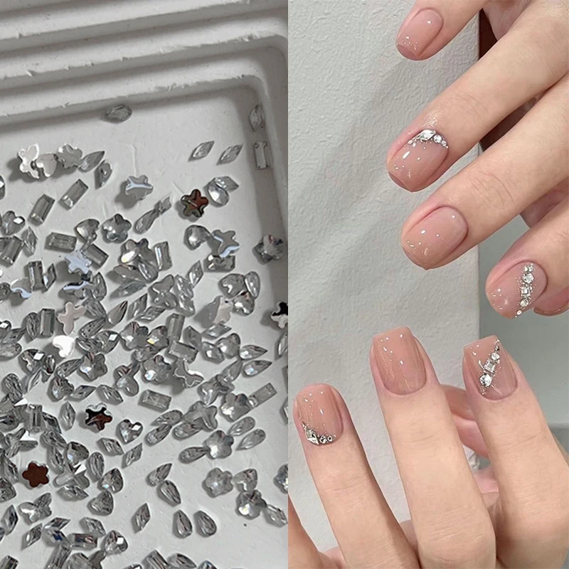 1000 ピース/バッグミニネイルスターラインストーンスター愛ハート水滴花幾何学的形状ネイルアートラインストーンセット盛り合わせ DIY デコ