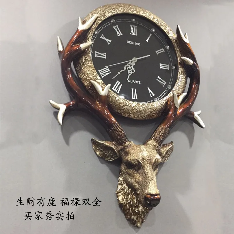 European Clock Living Room Creative Retro Deer Head Wall Clock Porch Home Silent Wall Clock Home Decor Living Room Decoration
